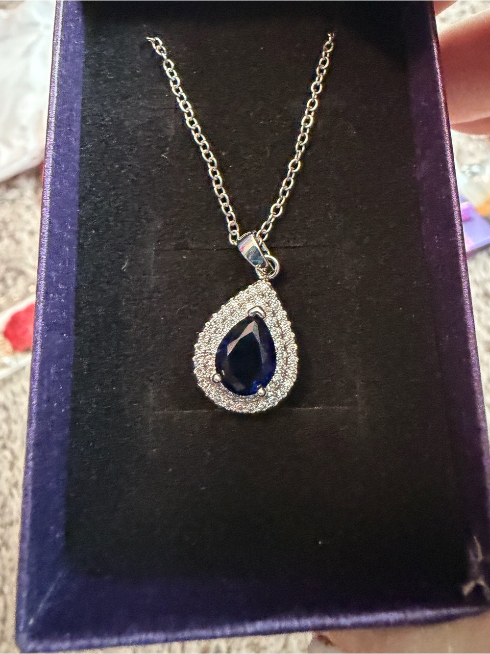 Elegant Teardrop Blue Crystal Pendant Necklace - Unbranded